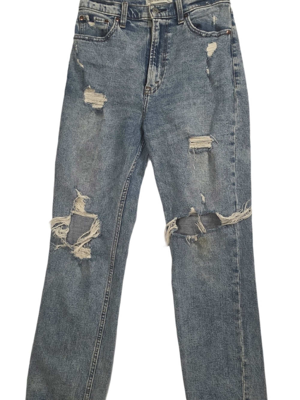 Abercrombie & Fitch Distressed Straight Leg Jeans - Light Blue
